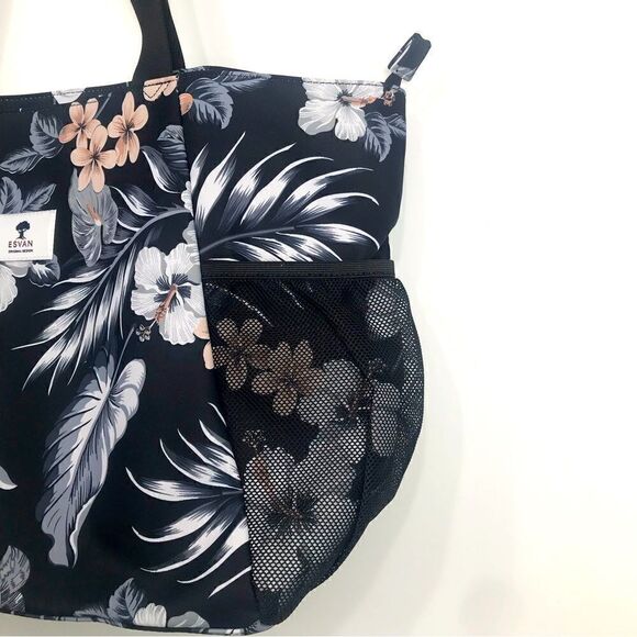 Esvan NEW Black Tropical Print Duffle Tote Beach Gym Bag - Picture 8 of 16